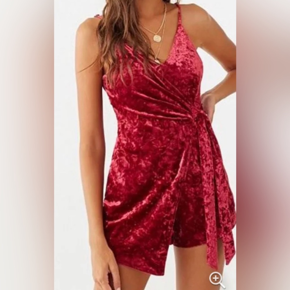 Essue Red Crushed Velvet Romper